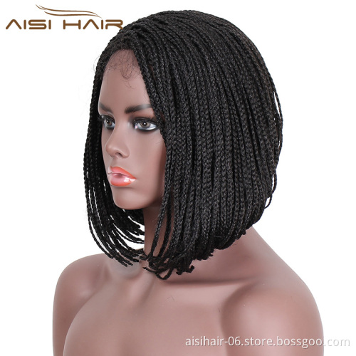 Aisi Hair Short Micro Box Braids Lace Front Bob Wig Part Side Synthetic Glueless Heat Resistant Lace Front Wigs For Black Women